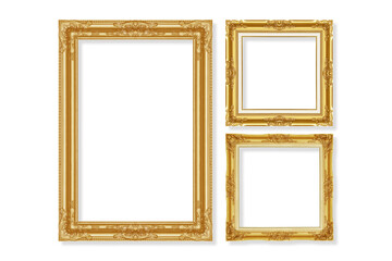 The antique gold frame isolated on white background with clipping path include for design usage...