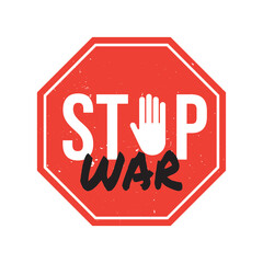 Stop war vector red sign on white background
