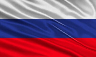Russia flag design. Waving Russian flag made of satin or silk fabric. Vector Illustration.