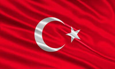 Turkey flag design. Waving Turkish flag made of satin or silk fabric. Vector Illustration.