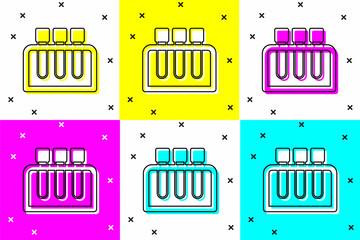 Set Test tube and flask chemical laboratory test icon isolated on color background. Laboratory glassware sign. Vector