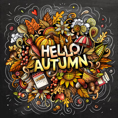 Hello Autumn nature cartoon doodle illustration