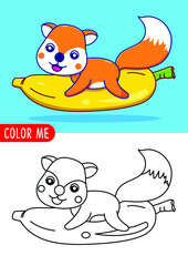 cartoon cute fox vector illustration coloring page or book for kids
