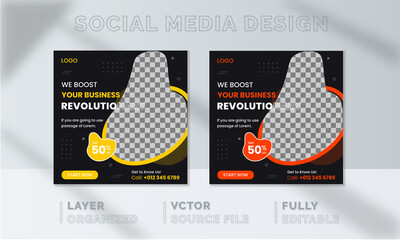 Business social media post, Webinar social media template collection. Modern banner, Creative Digital Marketing design. Square Flyer Template with Editable, Instagram post story web banner.