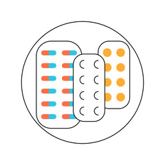 Round template pharmacy icon, medicament and pharmaceutical symbol