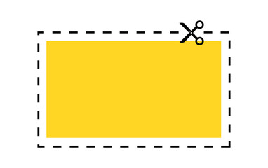 Yellow coupon for sale. Discount template with dotted cut line and scissors icon on white background. - obrazy, fototapety, plakaty