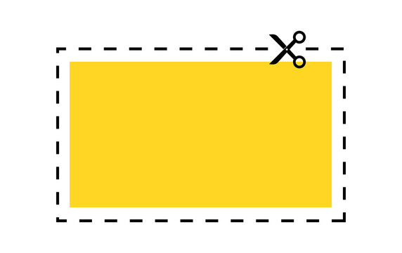 Yellow coupon for sale. Discount template with dotted cut line and scissors icon on white background.