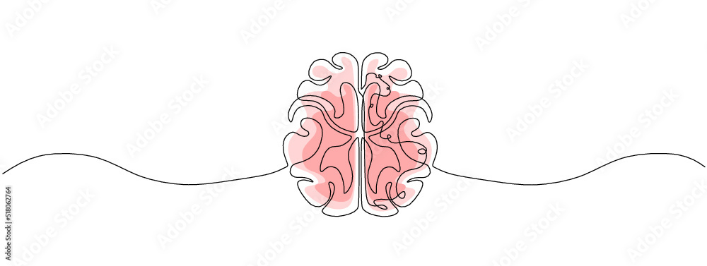 Wall mural One single line drawing of human brain for memorizing medical clinic logo identity. Psychological office icon logotype concept. Dynamic continuous line draw design vector graphic illustration