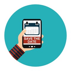 Flat Design Kreis: datum und Termin merken - Save the Date - Hand hält Smartphone