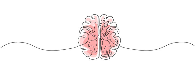 One single line drawing of human brain for memorizing medical clinic logo identity. Psychological office icon logotype concept. Dynamic continuous line draw design vector graphic illustration © Natvc