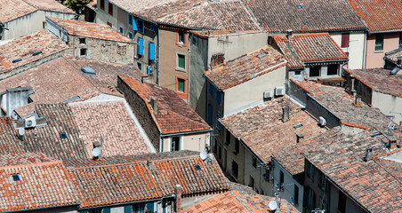 Looking down over the orange tiled rooftops of Carcassonne in the south of France