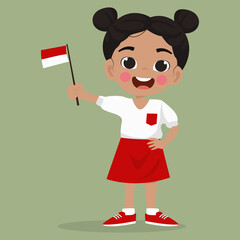 Fototapeta premium Cute girl indonesia independence day mascot with school uniform