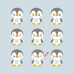 Cute Penguin set of vector illustrations