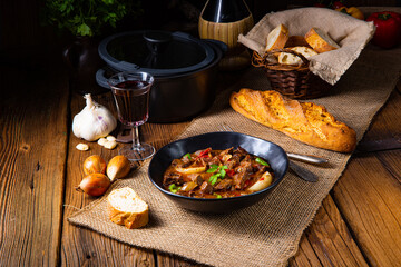 classic beef goulash with peppers and onions