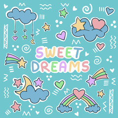 poster sweet dreams sticker pack rainbow cloud moon heart stars colorful