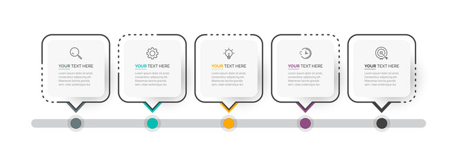 Business Infographic template. Thin line process with square template design with numbers 5 options or steps. Vector illustration. Process chart. Abstract elements of graph, diagram with steps, option