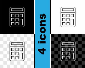 Set line Calculator icon isolated on black and white, transparent background. Accounting symbol. Business calculations mathematics education and finance. Vector