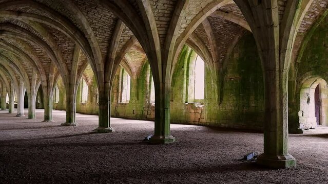 Footage of the ruined Cistercian monastery, Fountains Abby in North Yorkshire UK