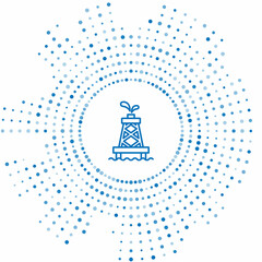 Blue line Oil rig icon isolated on white background. Gas tower. Industrial object. Abstract circle random dots. Vector