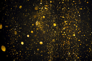 Shiny golden glitter bokeh lights on black abstract background