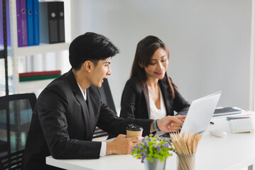 Business man and woman people in formal suit working and brainstorming with colleagues.