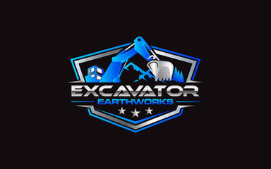 Illustration vector graphic of excavator construction, excavator earthworks, and heavy equipment logo design template © Larrise