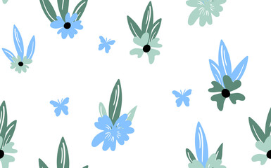 Seamless floral pattern based on traditional folk art ornaments. Colorful flowers on color background. Scandinavian style. Sweden nordic style. Vector illustration. Simple minimalistic pattern