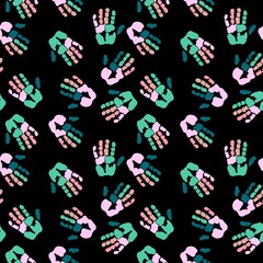 Handprint seamless team work pattern for school and kids and wrapping paper and notebooks and clothes print