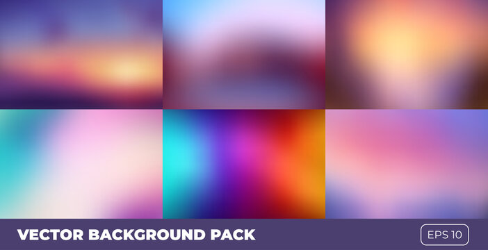 Color blurry gradient background pack. Set of abstract multi colors vector wallpapers