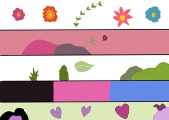 set of banners with flowers