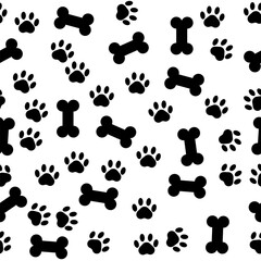 Fototapeta na wymiar Seamless pattern silhouette black with bone and paw . Vector pattern
