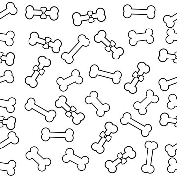 Seamless pattern black with bone in line style. Vector pattern