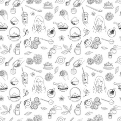 Japanese ceremony with Matcha. Eastern woman Hands holding drinking tea.