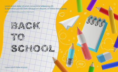 Back to school vector illustration in modern 3d style