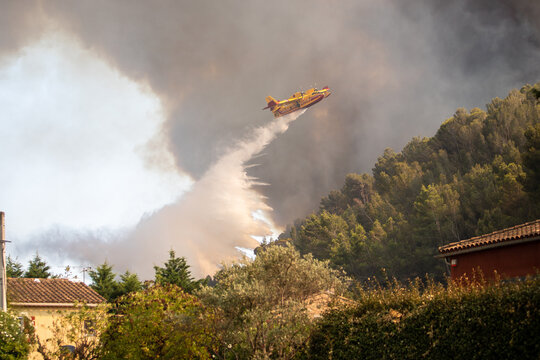 Canadair intervenant sur incendie de forêt.