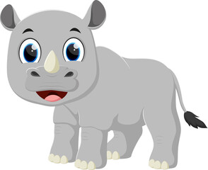 Cute baby rhino cartoon isolated on white background
