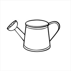 Small Metal watering can for watering plants, vector monochrome illustration