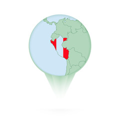 Fototapeta na wymiar Peru map, stylish location icon with Peru map and flag.