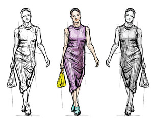 Fashion models. Sketch. Fashion lady