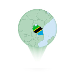 Tanzania map, stylish location icon with Tanzania map and flag.