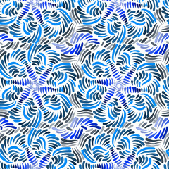 Abstract floral pattern in blue tones on a white background. Seamless pattern.