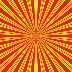 Obraz premium Pop art radial colorful comics book magazine cover. Striped orange digital background. Cartoon funny retro pattern strip mock up. Vector halftone illustration. Sunburst, starburst shape