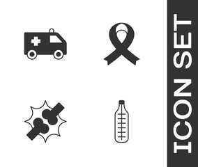 Set Medical thermometer, Ambulance car, Joint pain, knee pain and Awareness ribbon icon. Vector