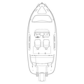 recommend clip art: Outline of a water boat from black lines isolated on a white background. View from above. Vector illustration.