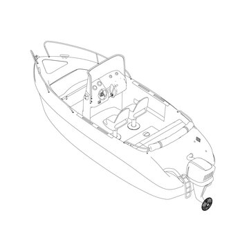 recommend clip art: Outline of a water boat from black lines isolated on a white background. Isometric view. Vector illustration.