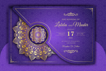 Luxury Mandala Wedding Invitation Card template with golden arabesque pattern Arabic Islamic east background style. Editable vector file. Decorative mandala for print, poster, cover, flyer, banner