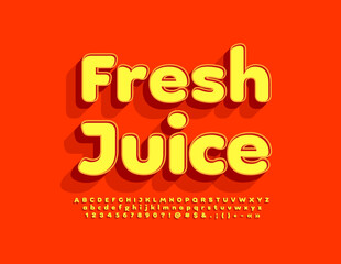 Vector advertising banner Fresh Juice. Isometric trendy Font. Bright Alphabet Letters, Numbers and Symbols set