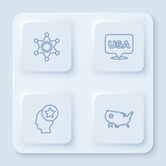 Fototapeta premium Set line Hexagram sheriff, USA Independence day, Head and map. White square button. Vector