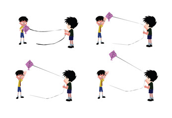 children Kite flying, image sequence for animation.