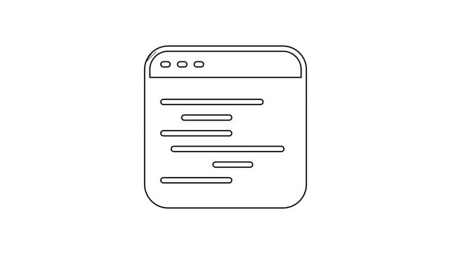 Black line Software, web developer programming code icon isolated on white background. Javascript computer script random parts of program code. 4K Video motion graphic animation